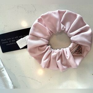 NWT! Prada RE-nylon hair scrunchie, alabaster/light pink with metal emblem